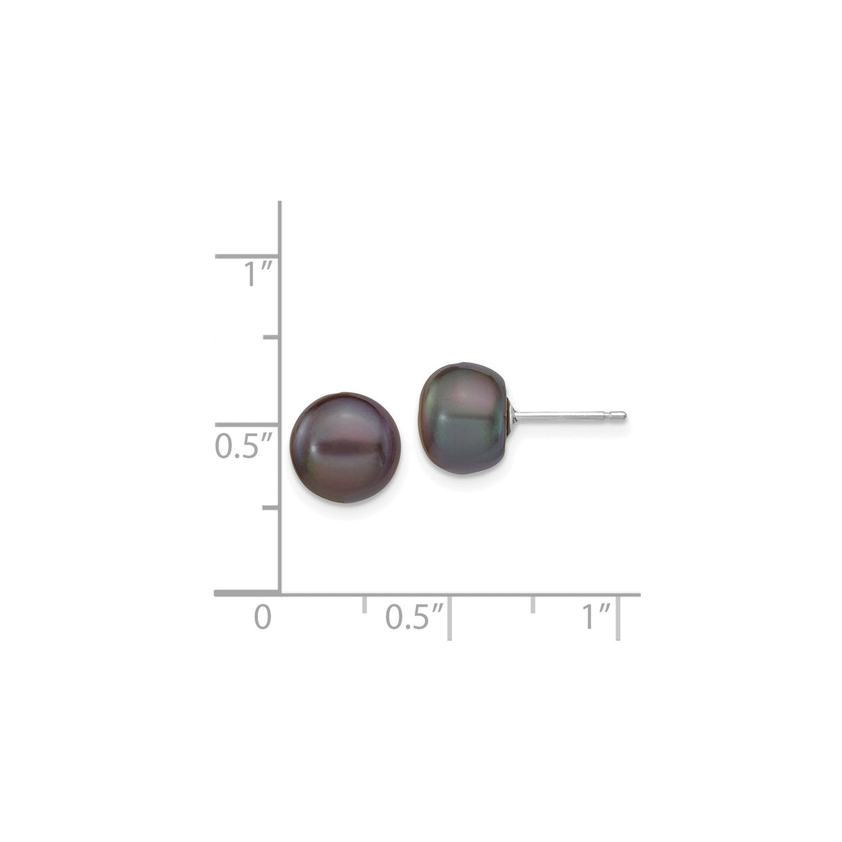 14k White Gold Stud Earrings with Black Cultured Button Pearls, Classic Minimal Style