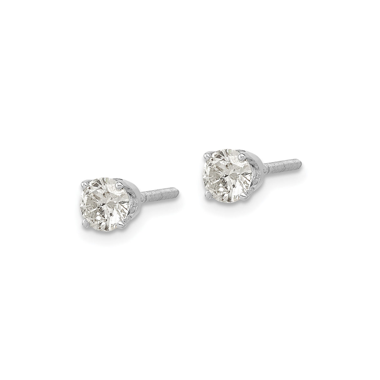 14k White Gold Diamond Solitaire Stud Earring, Round Cut, Classic Four-Prong Setting