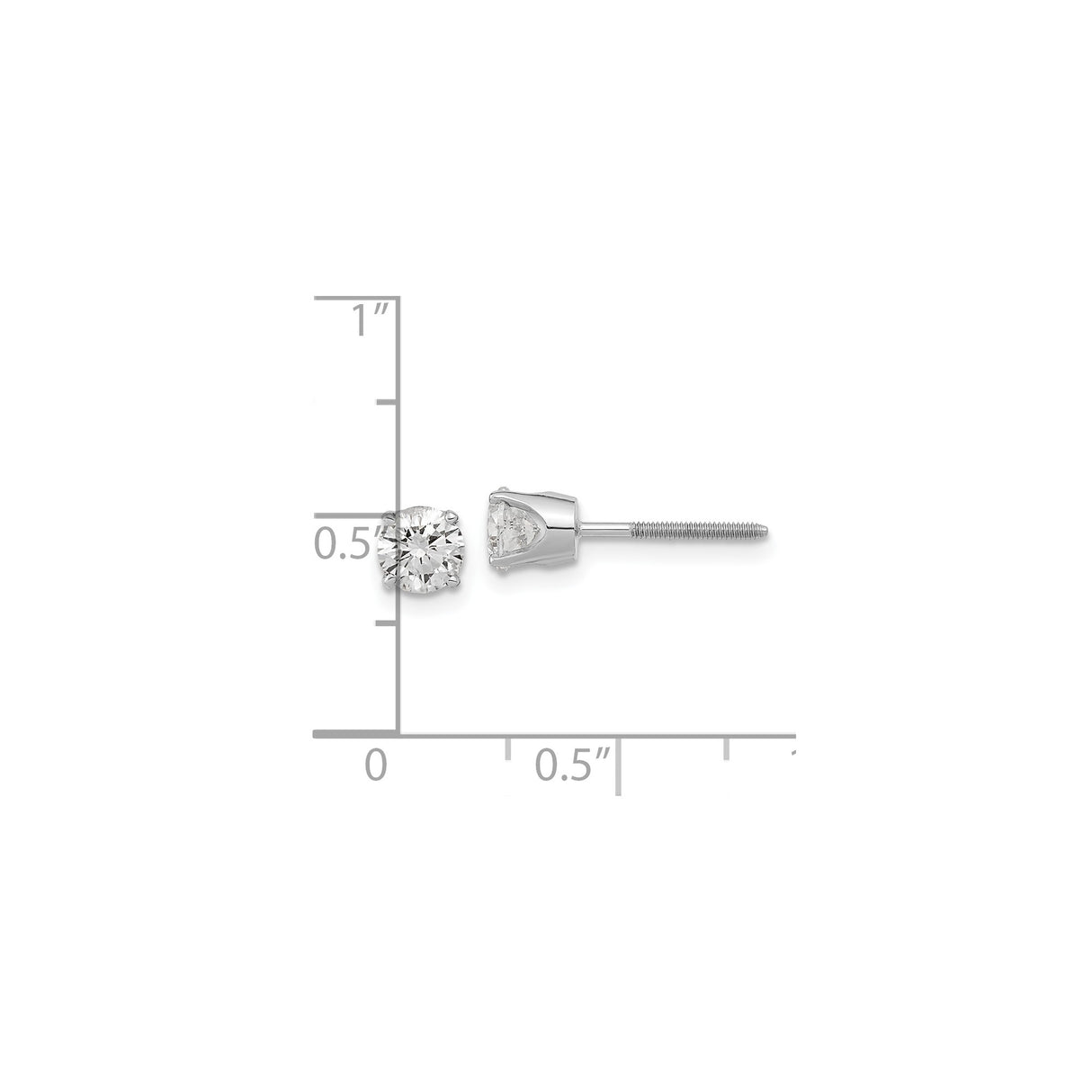 14k White Gold Diamond Solitaire Stud Earring, Round Cut, Classic Four-Prong Setting