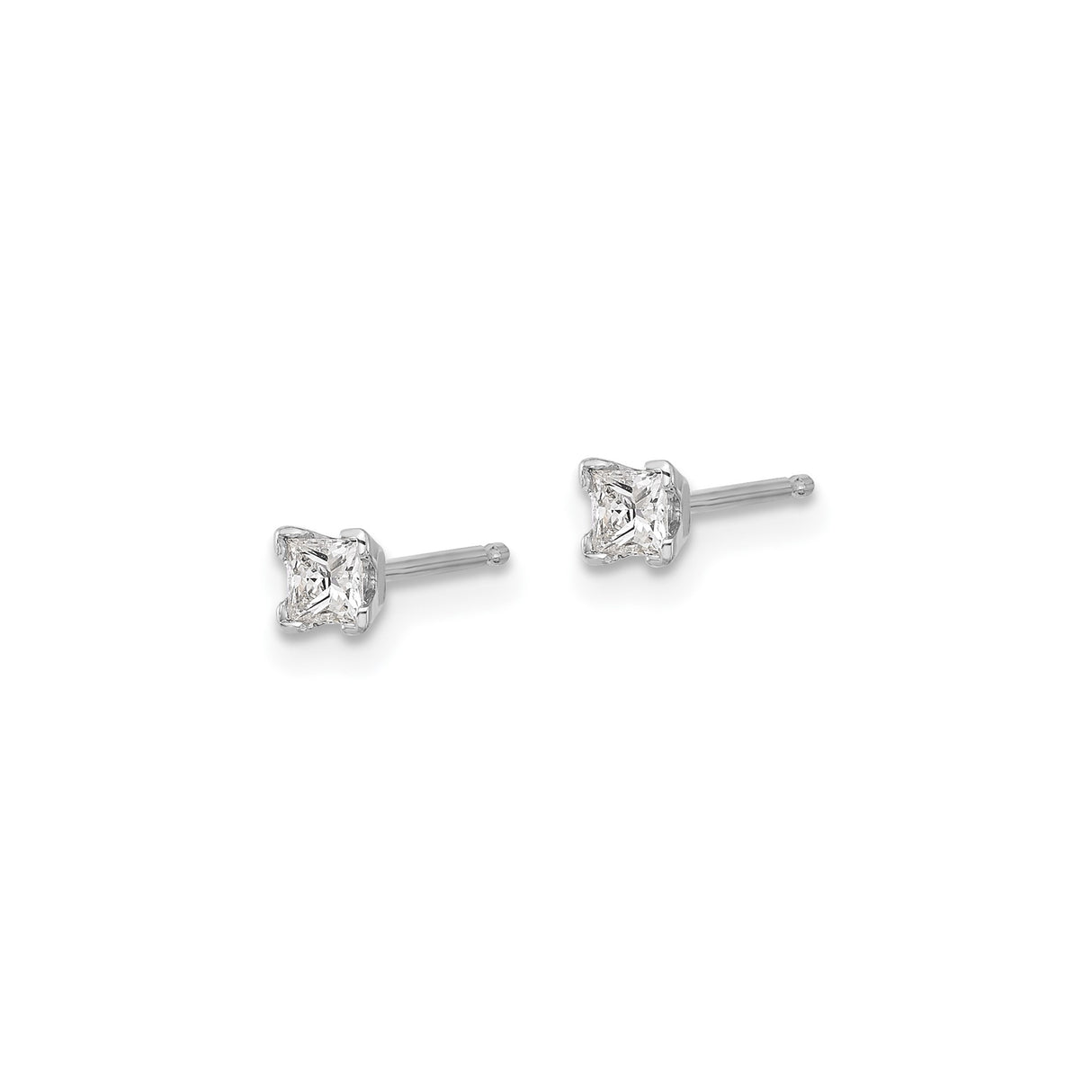 14k White Gold Stud Earrings with Princess Cut Diamond, Square Minimalist Design