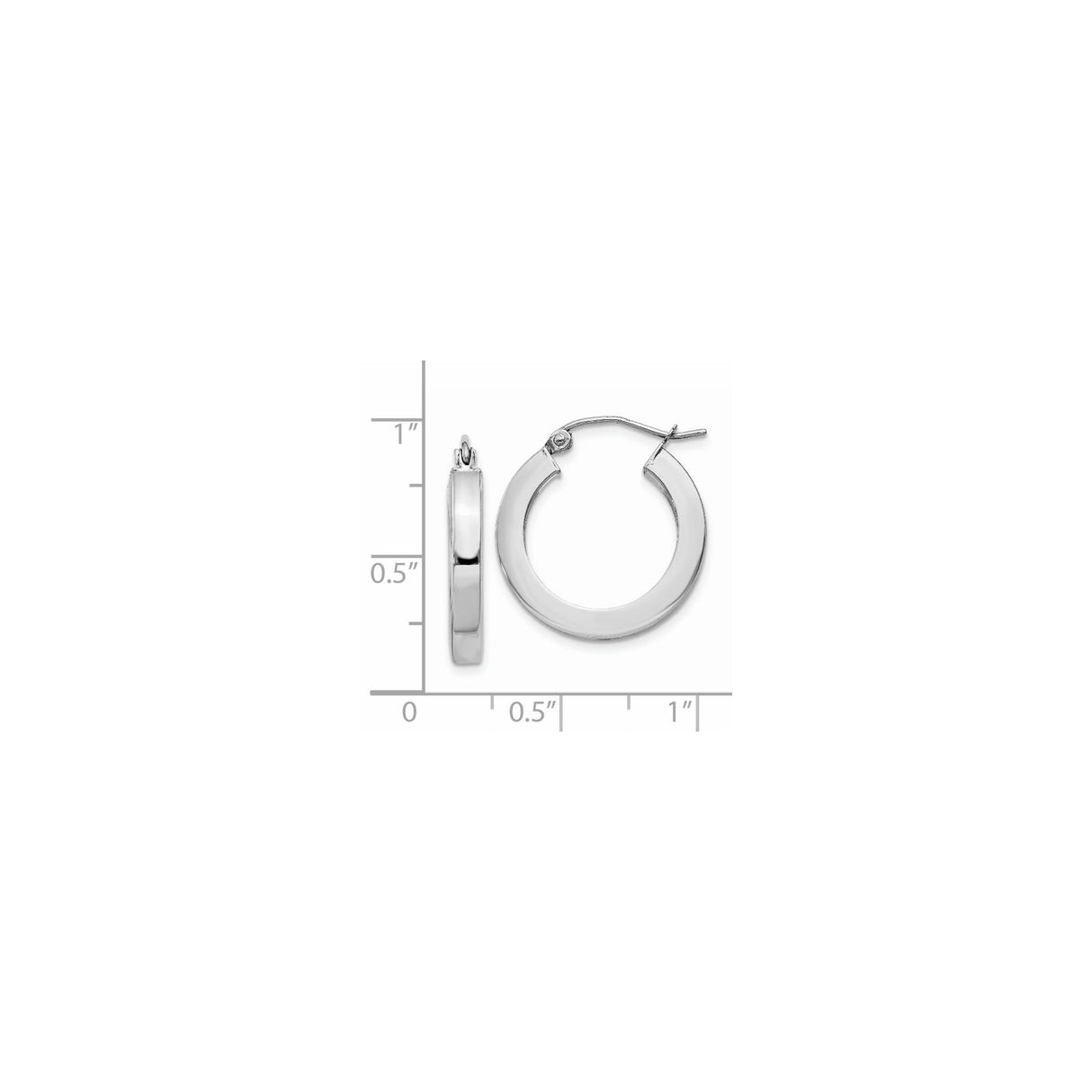 14k White Gold Hoop Earrings, Classic Round Polished Hinged Design for Women