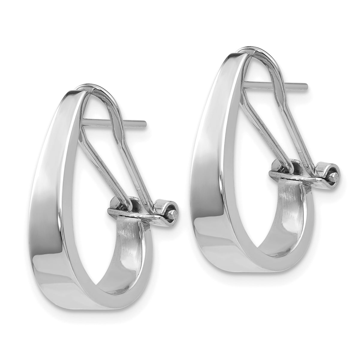 14k White Gold Teardrop Hoop Earrings, High Polish Tapered Omega Back, Minimalist Design for Women