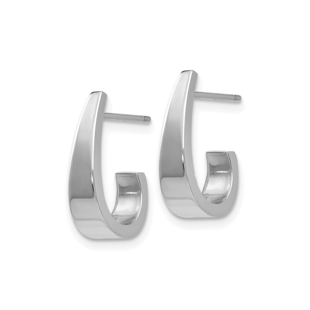 14k White Gold Tapered Hoop Earrings, Polished Sleek J Hoop Style, Modern Minimal Design for Women