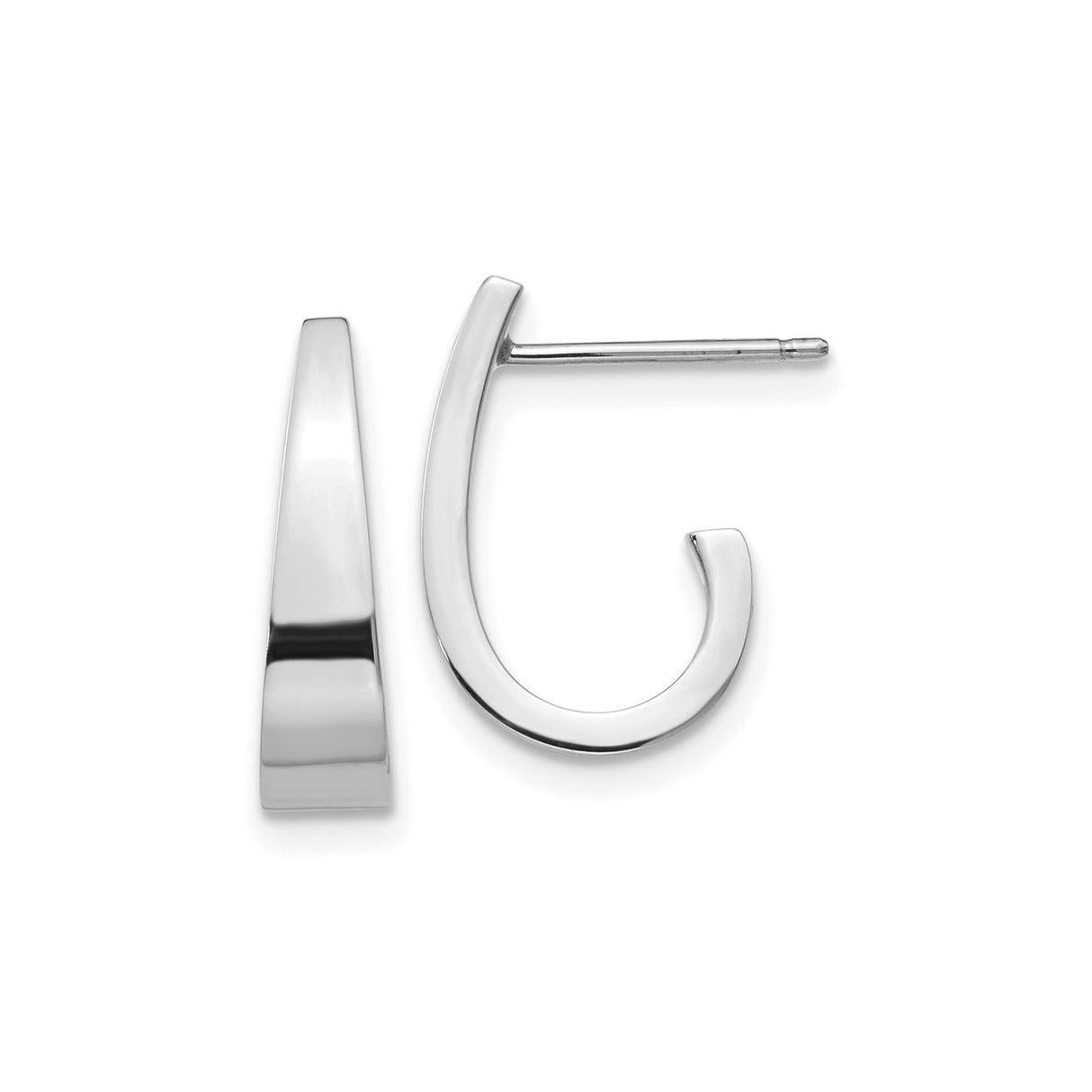 14k White Gold Tapered Hoop Earrings, Polished Sleek J Hoop Style, Modern Minimal Design for Women