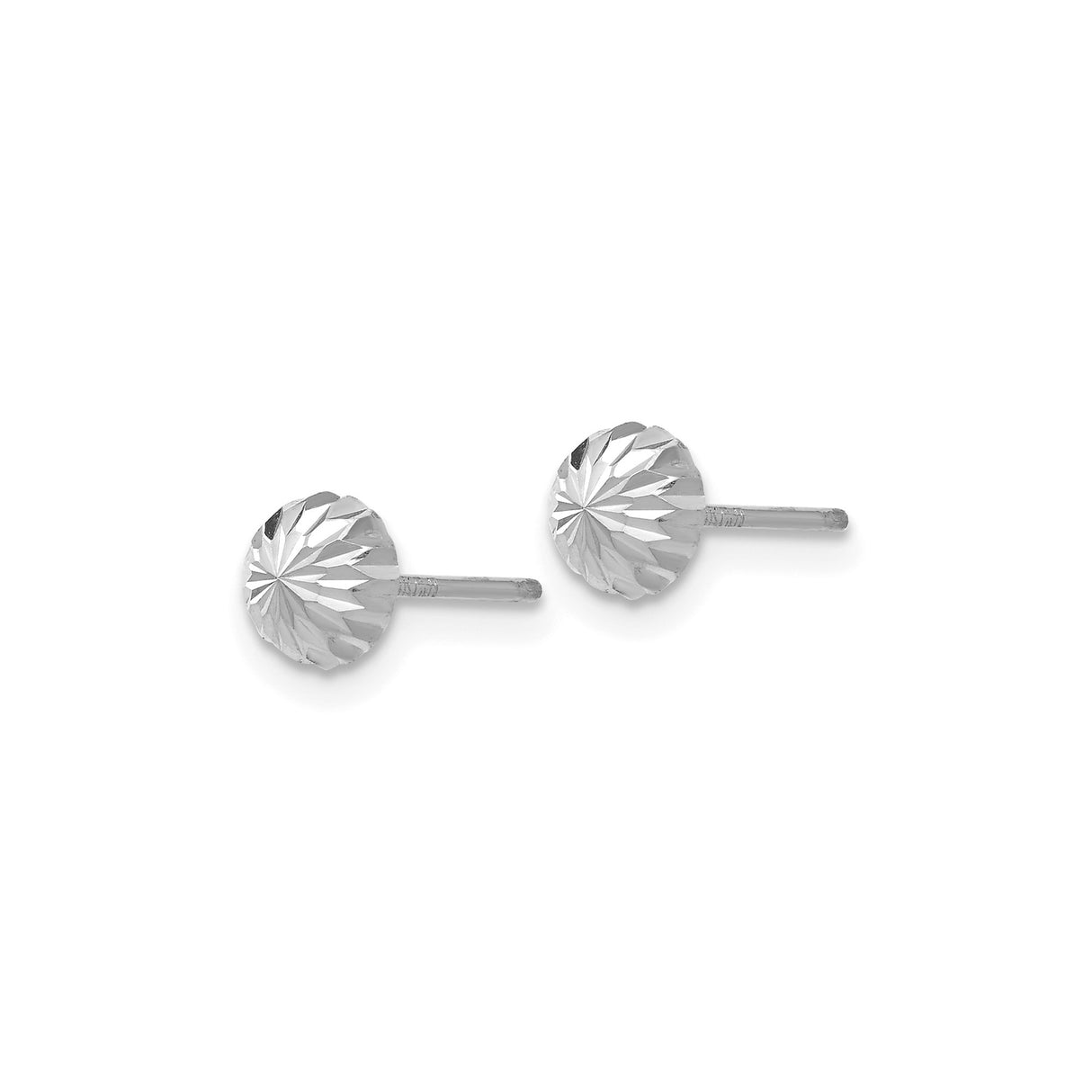 14k White Gold Faceted Dome Stud Earrings with Starburst Design, Geometric Polished Finish