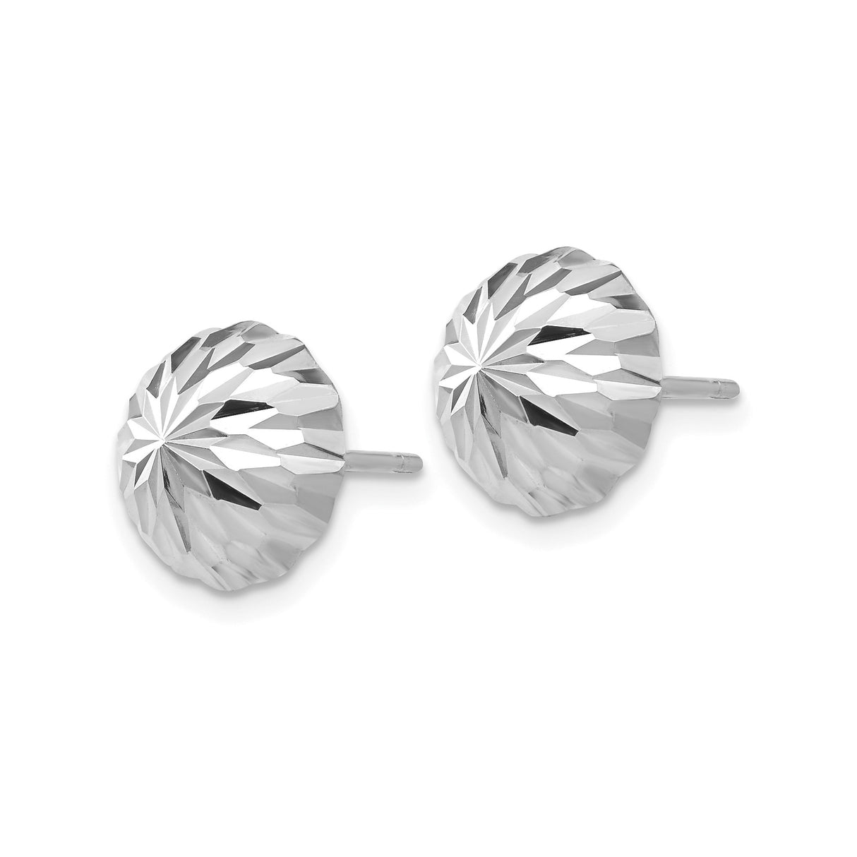 14k White Gold Dome Stud Earrings with Diamond Cut Floral Texture, Minimalist Modern Style