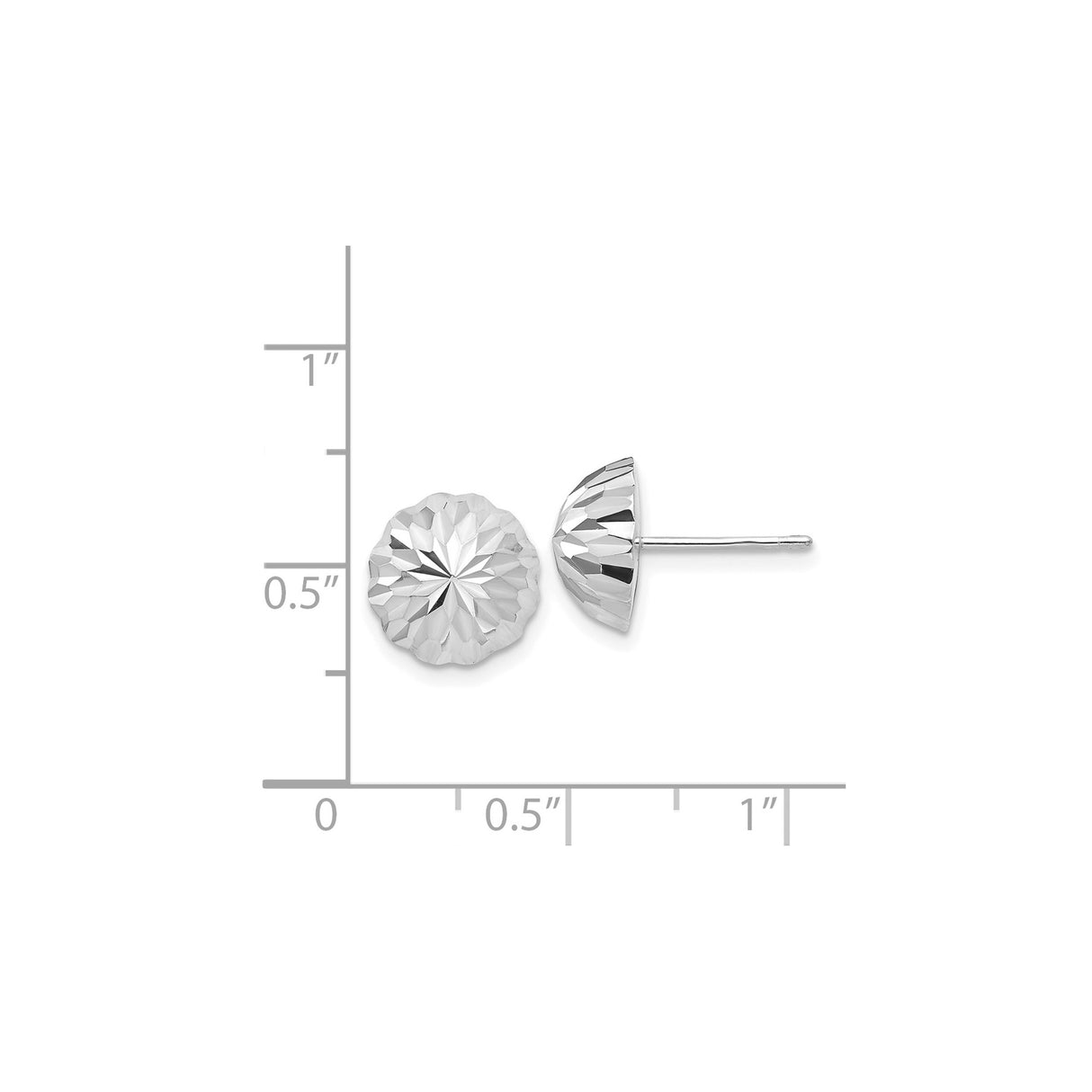 14k White Gold Dome Stud Earrings with Diamond Cut Floral Texture, Minimalist Modern Style