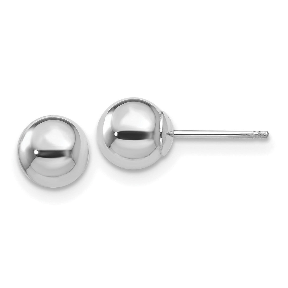 14k White Gold Stud Earrings, Polished Ball Sphere Design, Minimalist Round Post Style