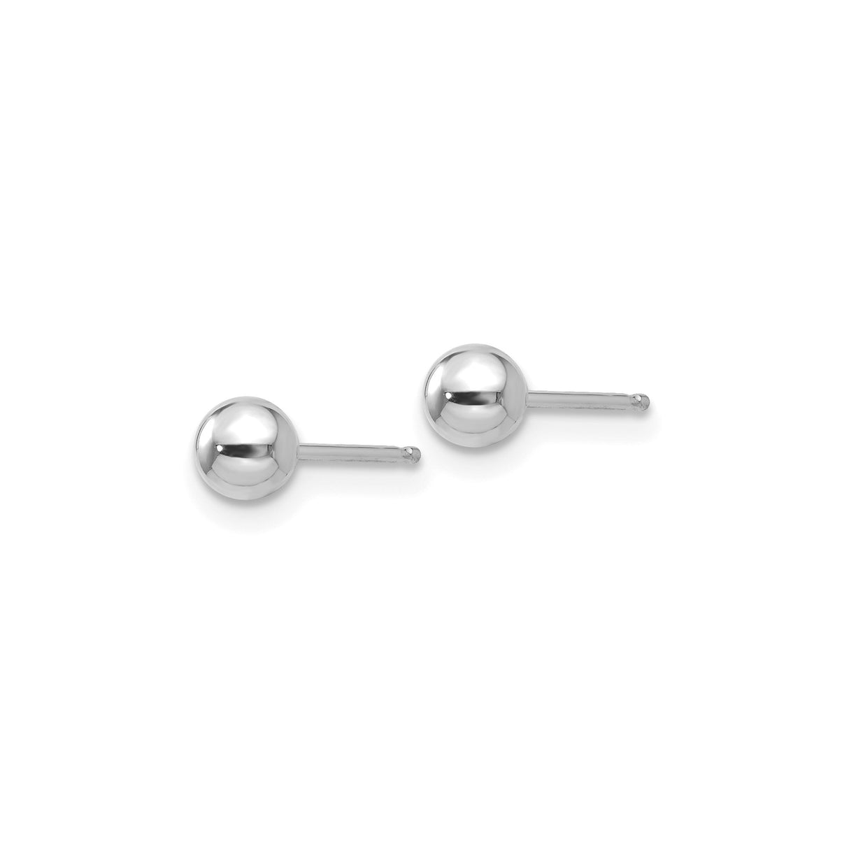 14k White Gold Ball Stud Earrings, Polished Sphere Design, Lightweight Minimalist Style