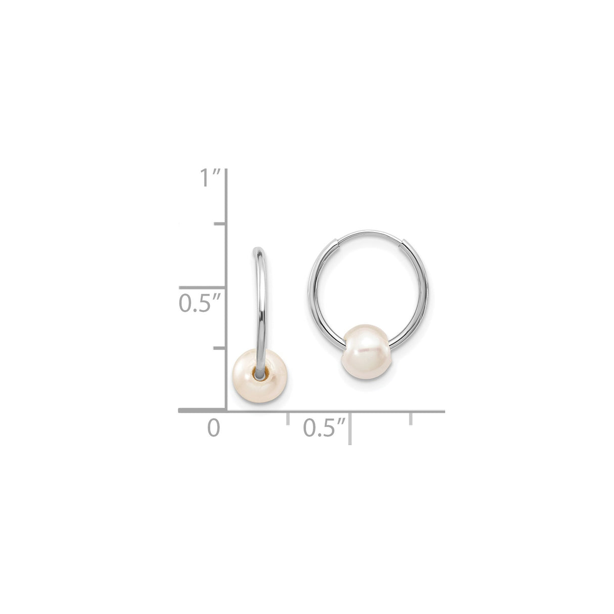 14k White Gold Hoop Earrings with Cultured Pearls, Minimalist Classic Design for Women