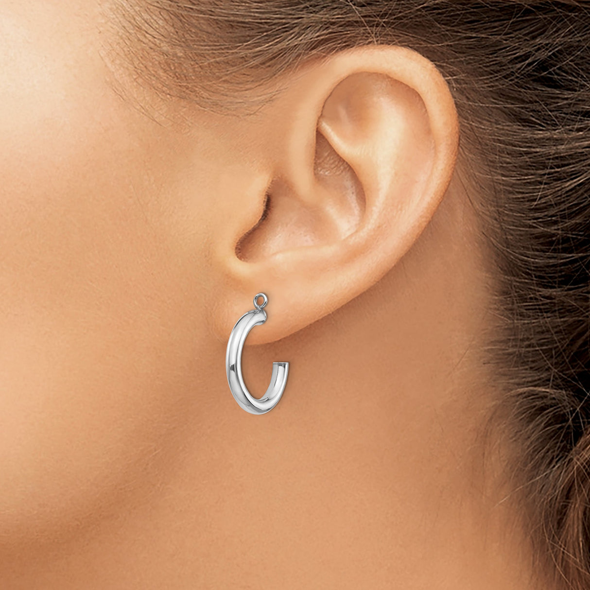 14k White Gold Hoop Earrings, Classic Polished Tube Design, Lightweight and Timeless Style