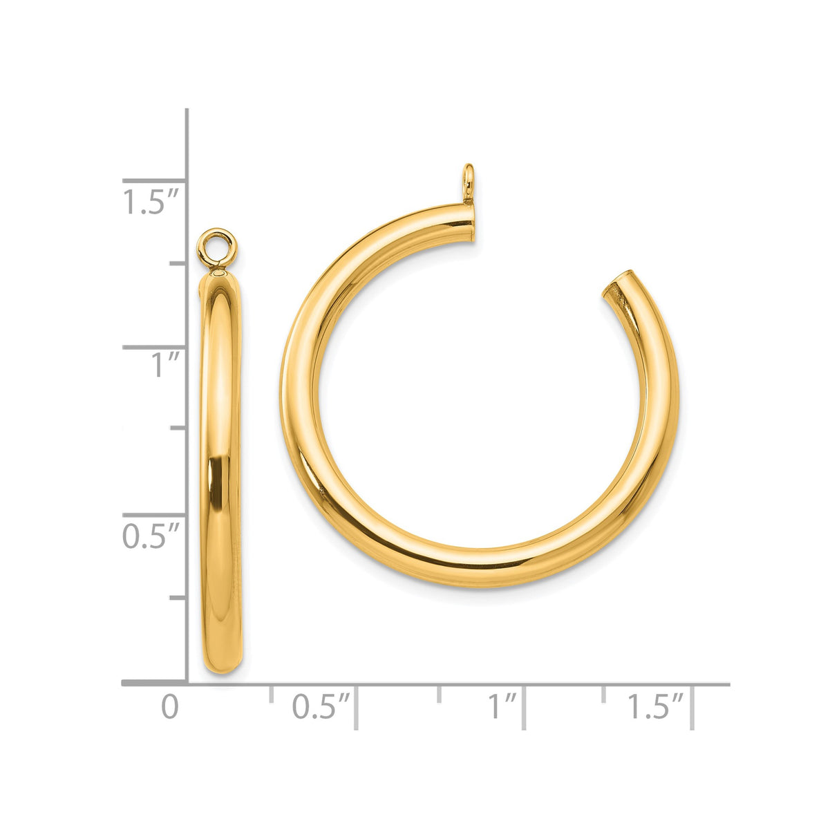 14k Yellow Gold Hoop Earrings, Smooth High Polish Tube Hoops, Classic Round Lightweight Design