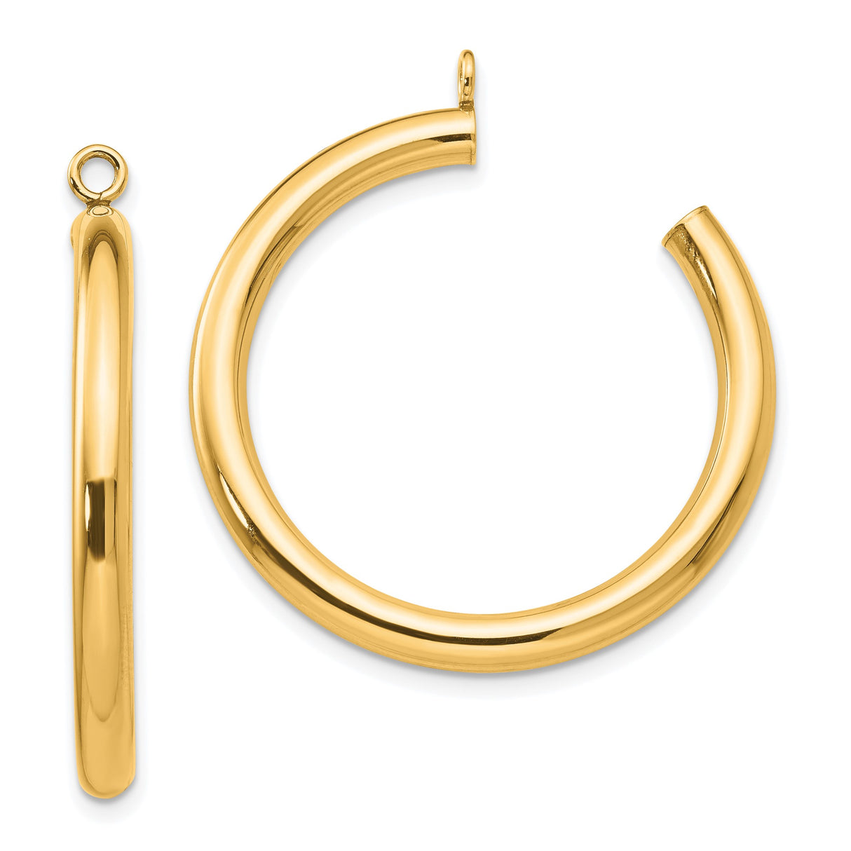 14k Yellow Gold Hoop Earrings, Smooth High Polish Tube Hoops, Classic Round Lightweight Design