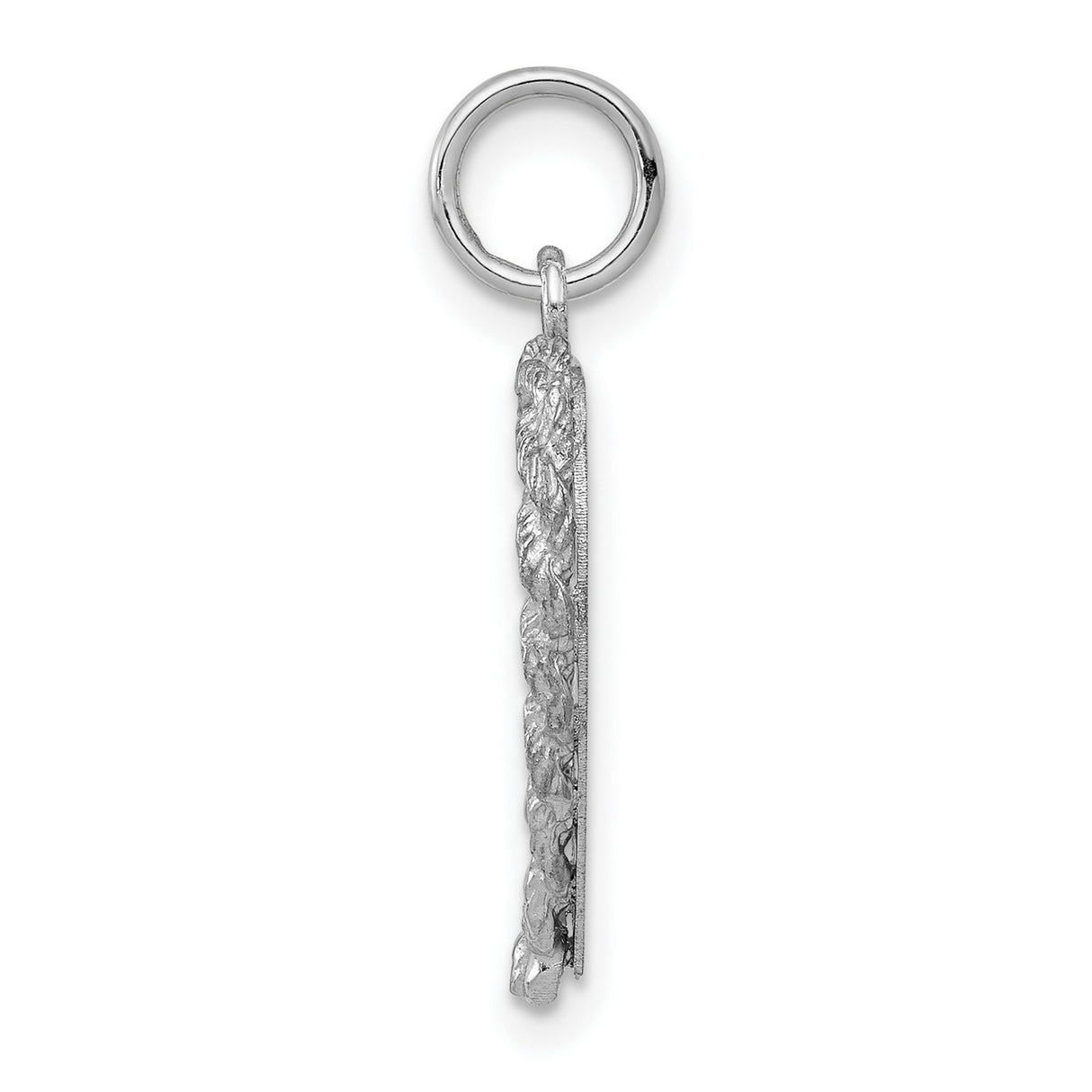 14k White Gold Heart Pendant with Textured Leaf Border and Polished Finish