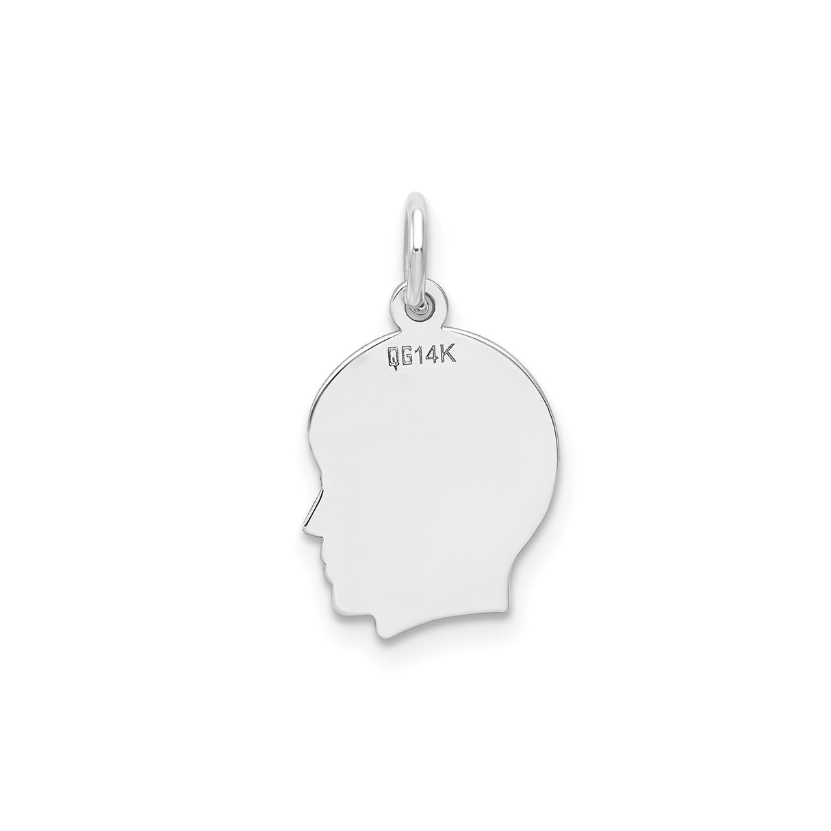14k White Gold Boy Profile Charm Pendant, Engravable Silhouette Keepsake for Mothers