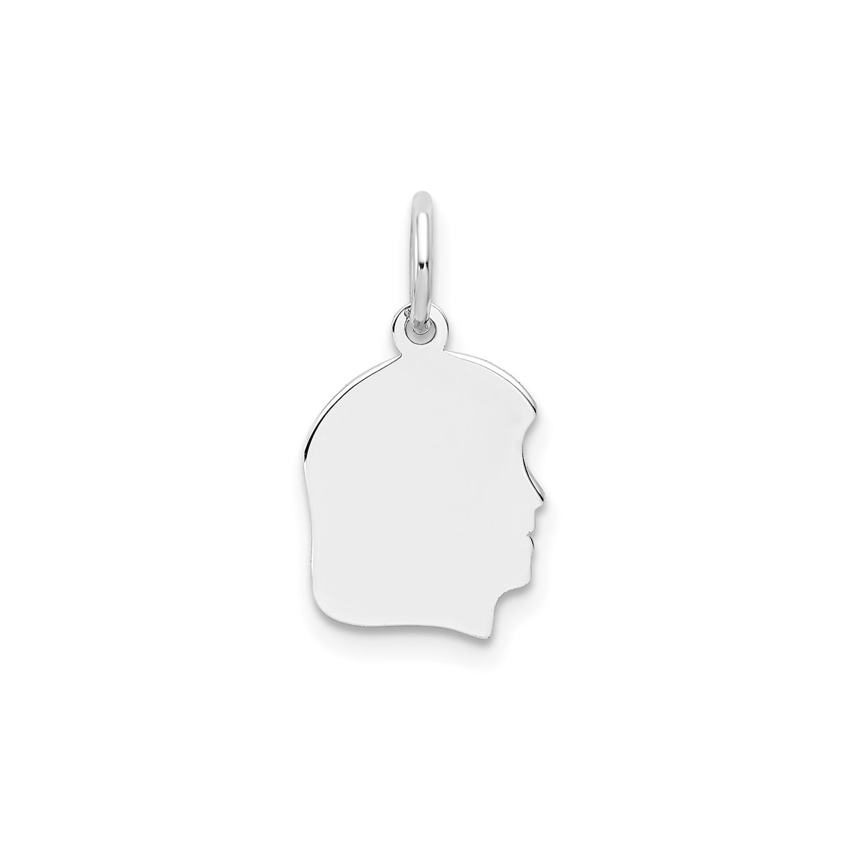 14k White Gold Boy Head Silhouette Pendant, Minimalist Charm for Women, Engravable Family Keepsake