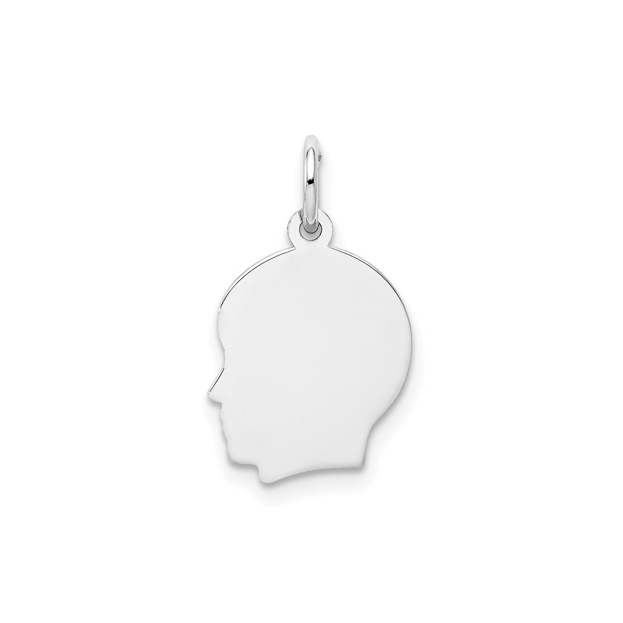14k White Gold Mother Silhouette Pendant with Polished Face Profile, Engraving Ready Charm