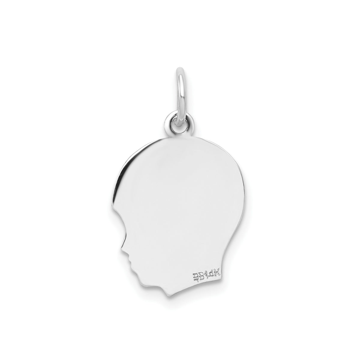 14k White Gold Boy Profile Charm Pendant with Polished Flat Silhouette, Engraving Ready Keepsake
