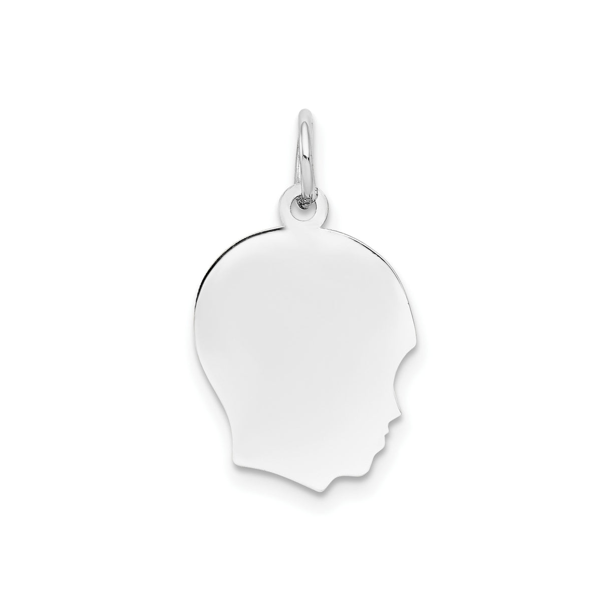 14k White Gold Boy Profile Charm Pendant with Polished Flat Silhouette, Engraving Ready Keepsake