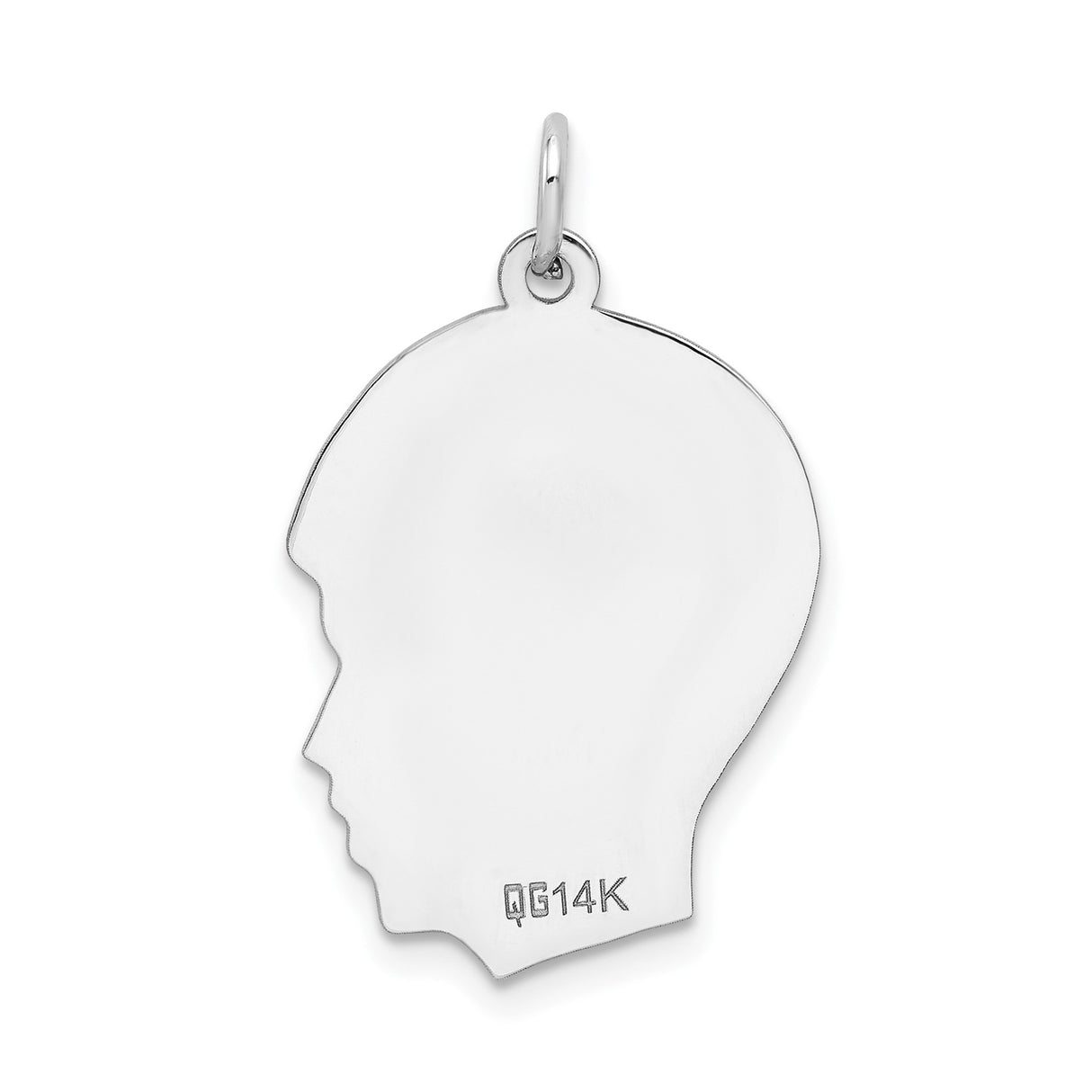 14k White Gold Boy Silhouette Pendant, Engravable Polished Charm for Mom or Grandma