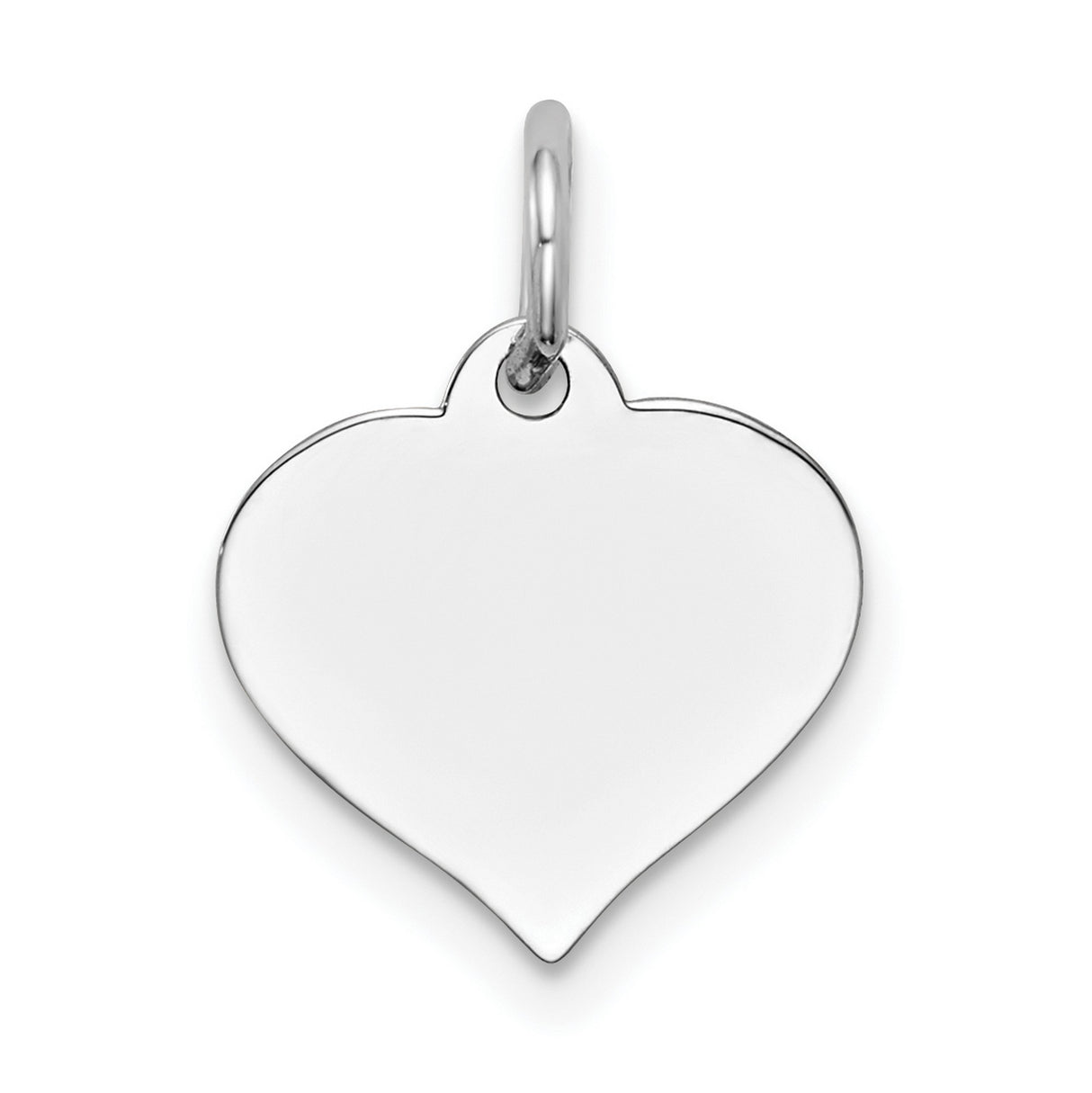 14k White Gold Heart Pendant Charm, Engravable Polished Disc, Romantic Jewelry for Women