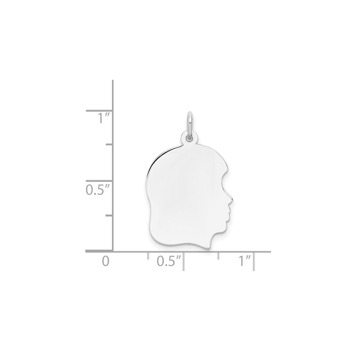 14k White Gold Girl Silhouette Pendant, Engravable Polished Profile Charm for Women