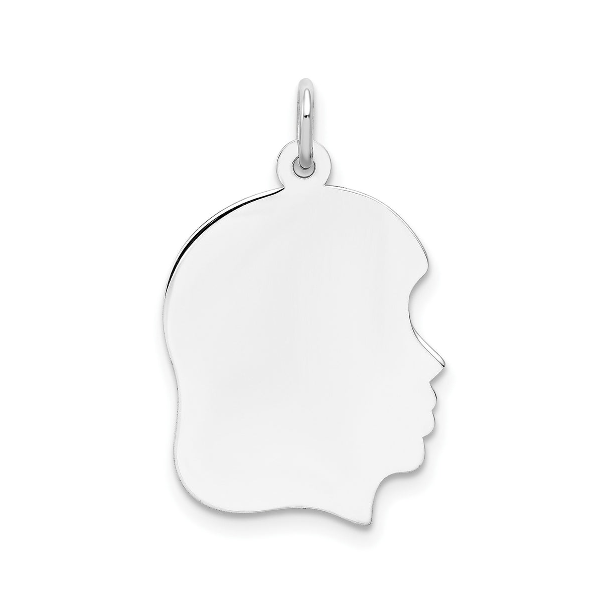 14k White Gold Girl Profile Pendant, Engraving Ready Silhouette Charm for Women