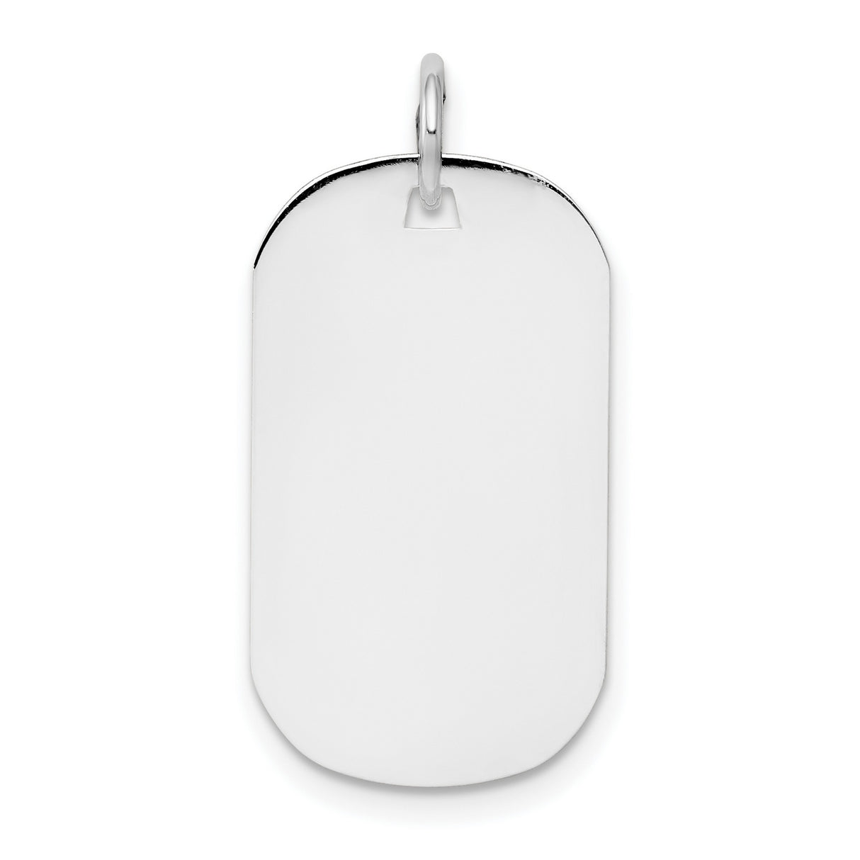 14k White Gold Dog Tag Pendant, Flat Polished Identity Charm, Engravable Minimalist Design