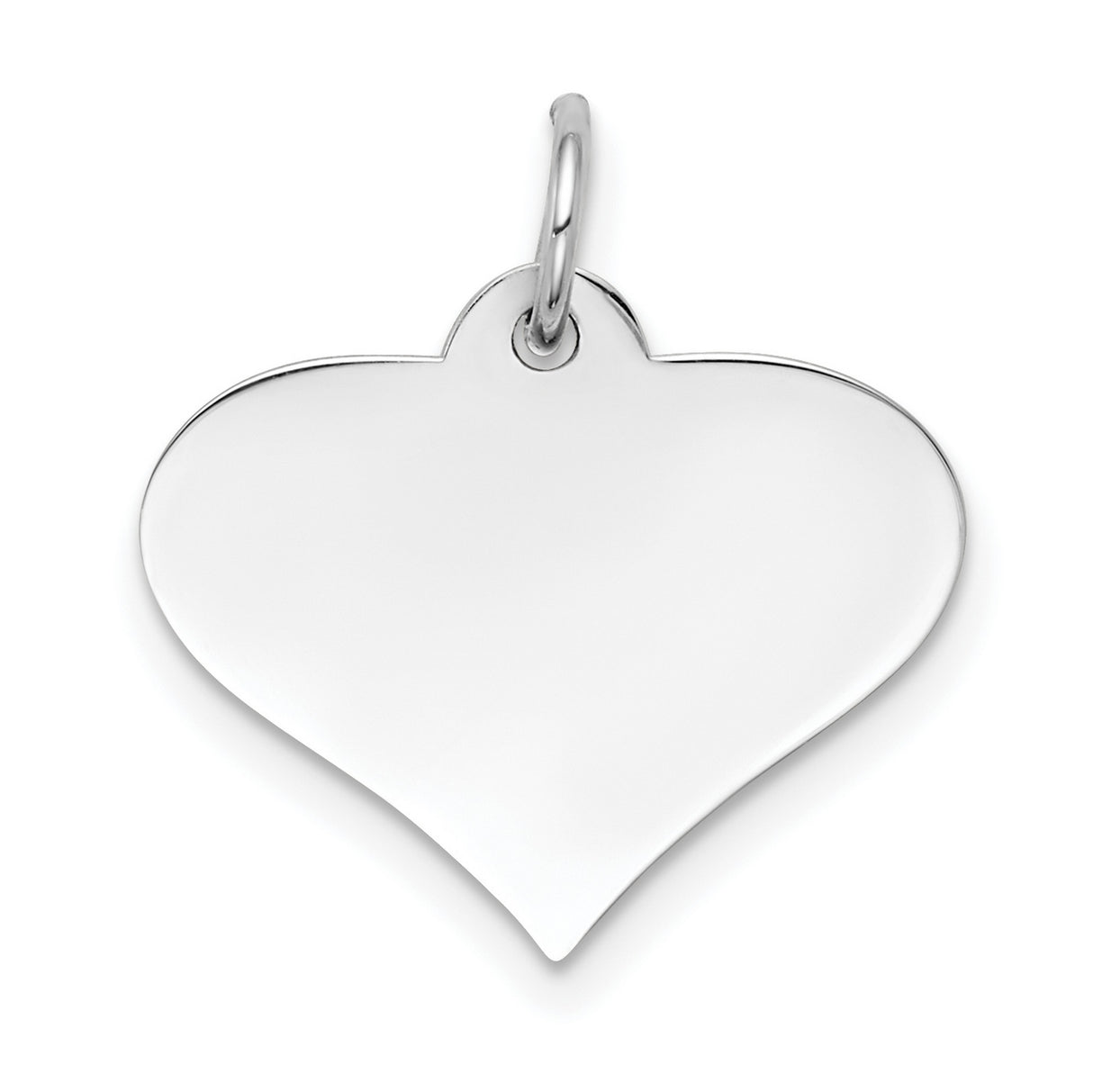 14k White Gold Heart Pendant, Polished Engravable Disc Charm, Minimalist Love Design for Women