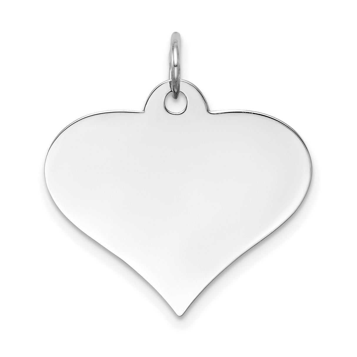 14k White Gold Heart Pendant, Polished Engravable Disc Charm, Minimalist Love Symbol Jewelry