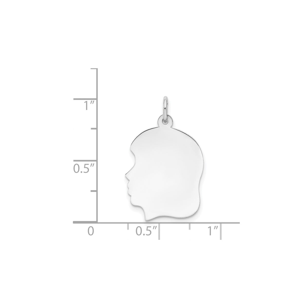 Plain Medium Facing Left Engravable Girl Charm Pendant in Real 14k White Gold