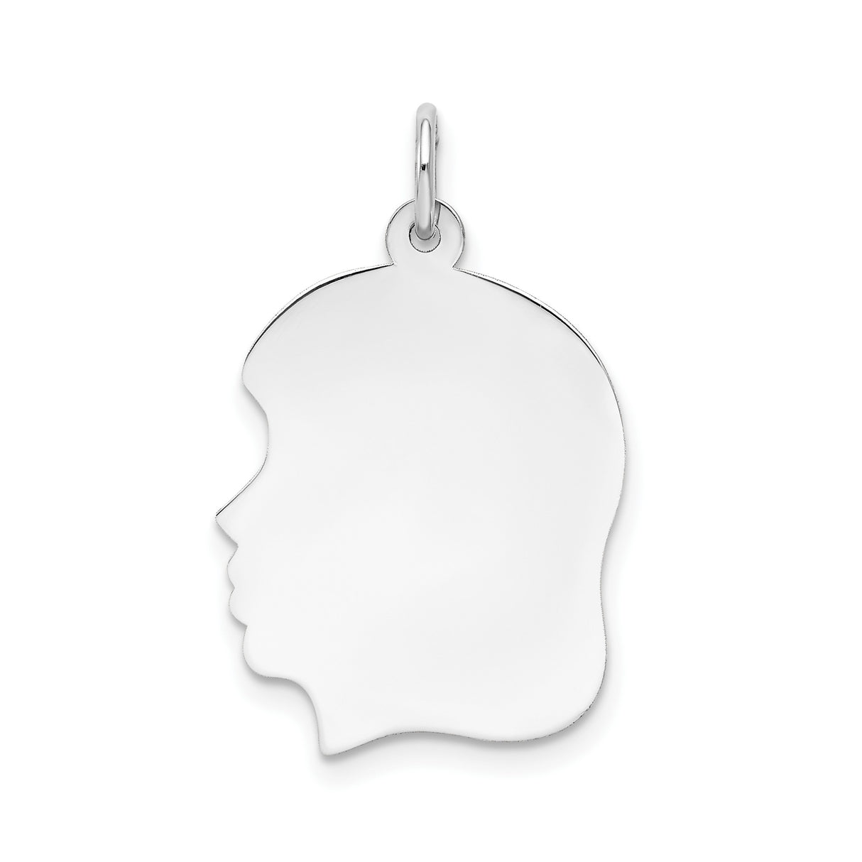 14k White Gold Girl Silhouette Pendant Charm, Engravable Profile Keepsake Jewelry for Women and Mothers