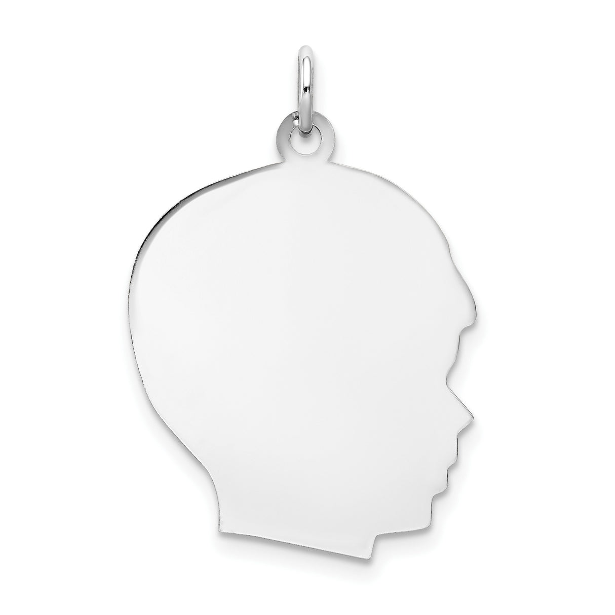 Plain Large Facing Right Engravable Boy Charm Pendant in Real 14k White Gold