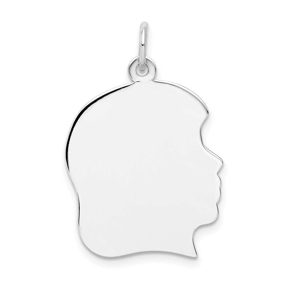 14k White Gold Boy Silhouette Pendant, Unengraved Family Profile Charm for Women