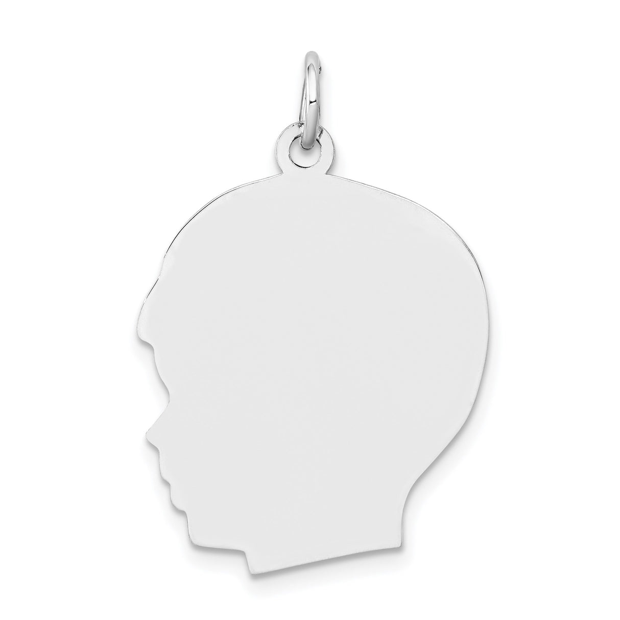 14k White Gold Boy Profile Pendant, Engravable Silhouette Charm, Motherhood Keepsake Jewelry