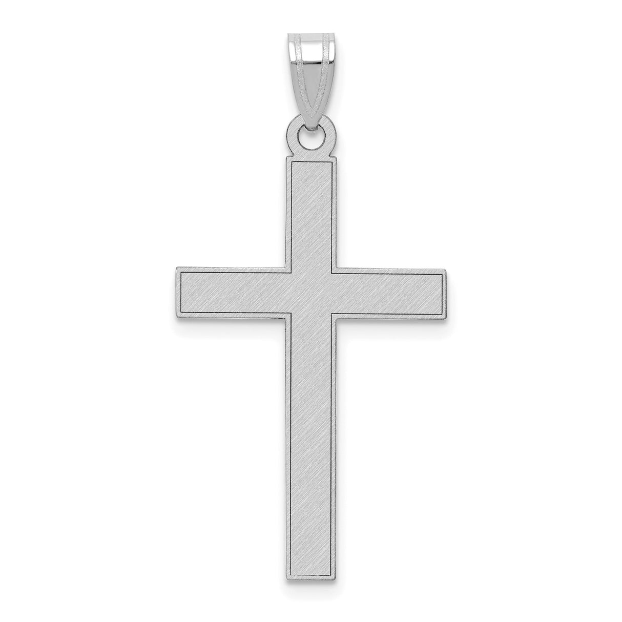 14k White Gold Cross Pendant, Polished and Brushed Finish Christian Charm for Men and Women