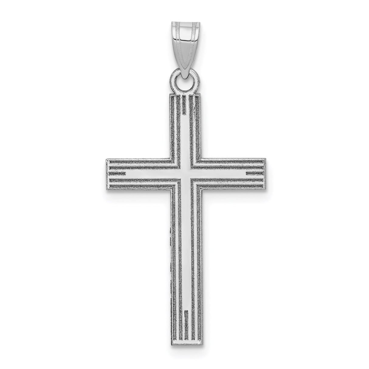 14k White Gold Cross Pendant with Polished Finish and Line Detailing