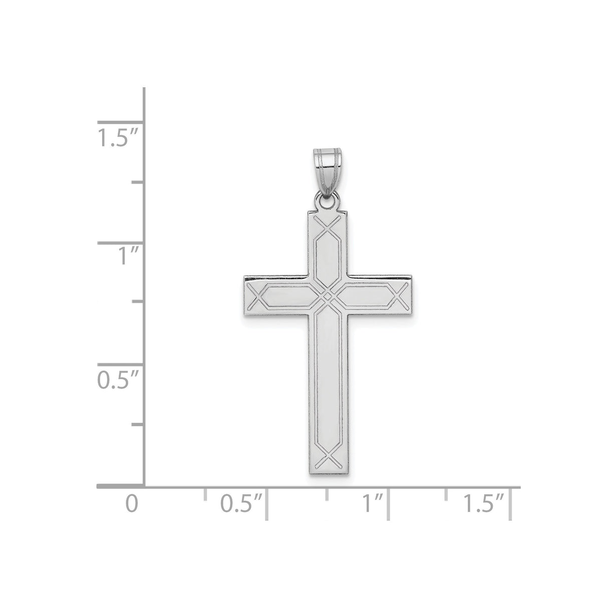 14k White Gold Geometric Cross Pendant, Polished Religious Christian Charm, Unisex