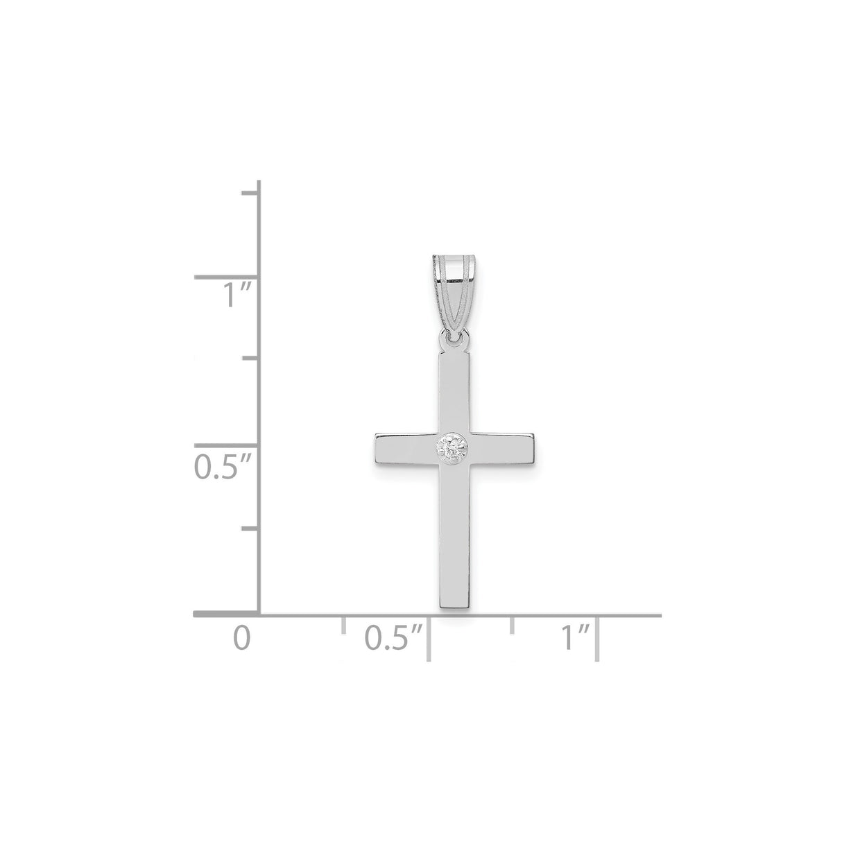 14k White Gold Cross Pendant with Diamond Center, Minimalist Christian Jewelry for Women