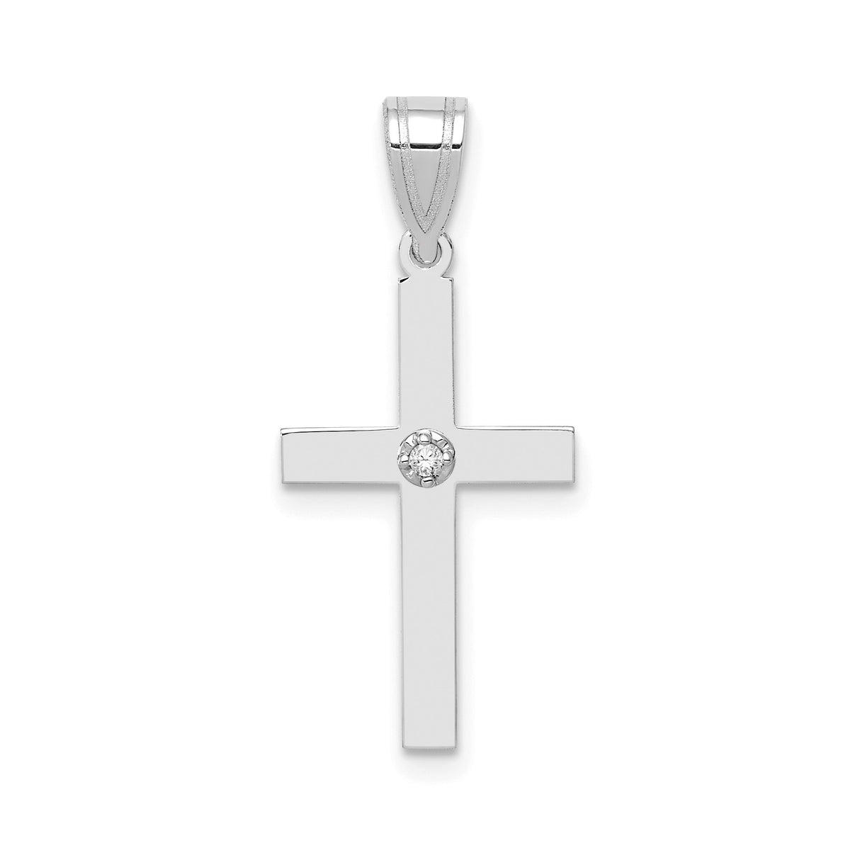 14k White Gold Cross Pendant with Diamond Center, Minimalist Christian Jewelry for Women