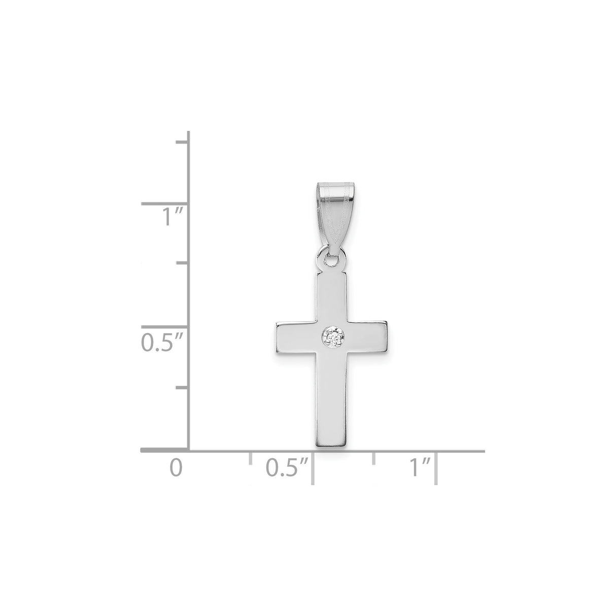 14k White Gold Cross Pendant with Diamond Accent, Polished Religious Jewelry for Women