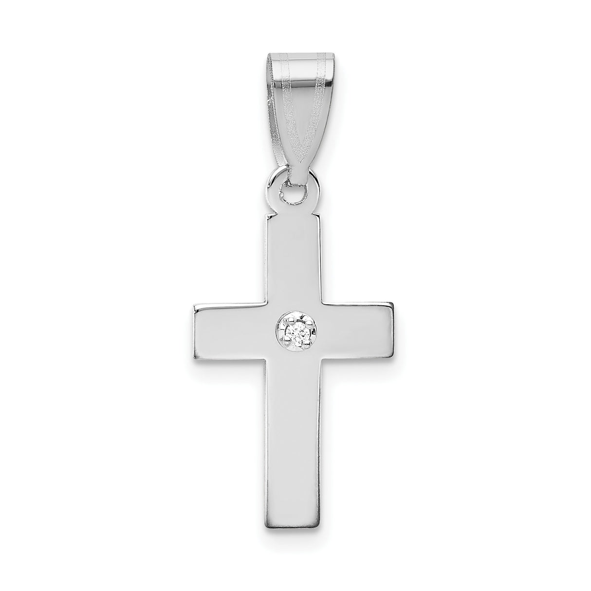 14k White Gold Cross Pendant with Diamond Accent, Polished Religious Jewelry for Women
