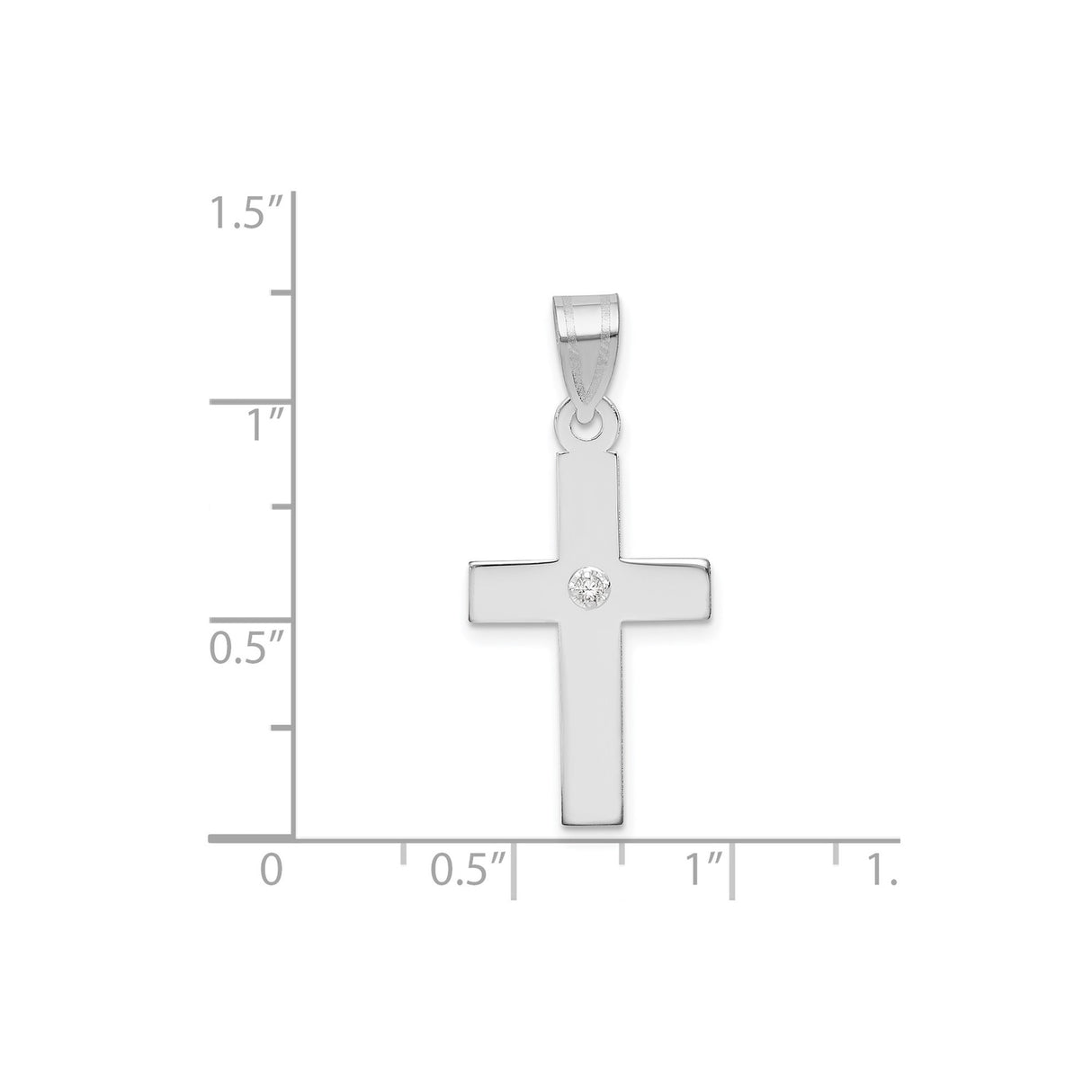 14k White Gold Cross Pendant with Diamond Accent, Polished Minimalist Christian Jewelry