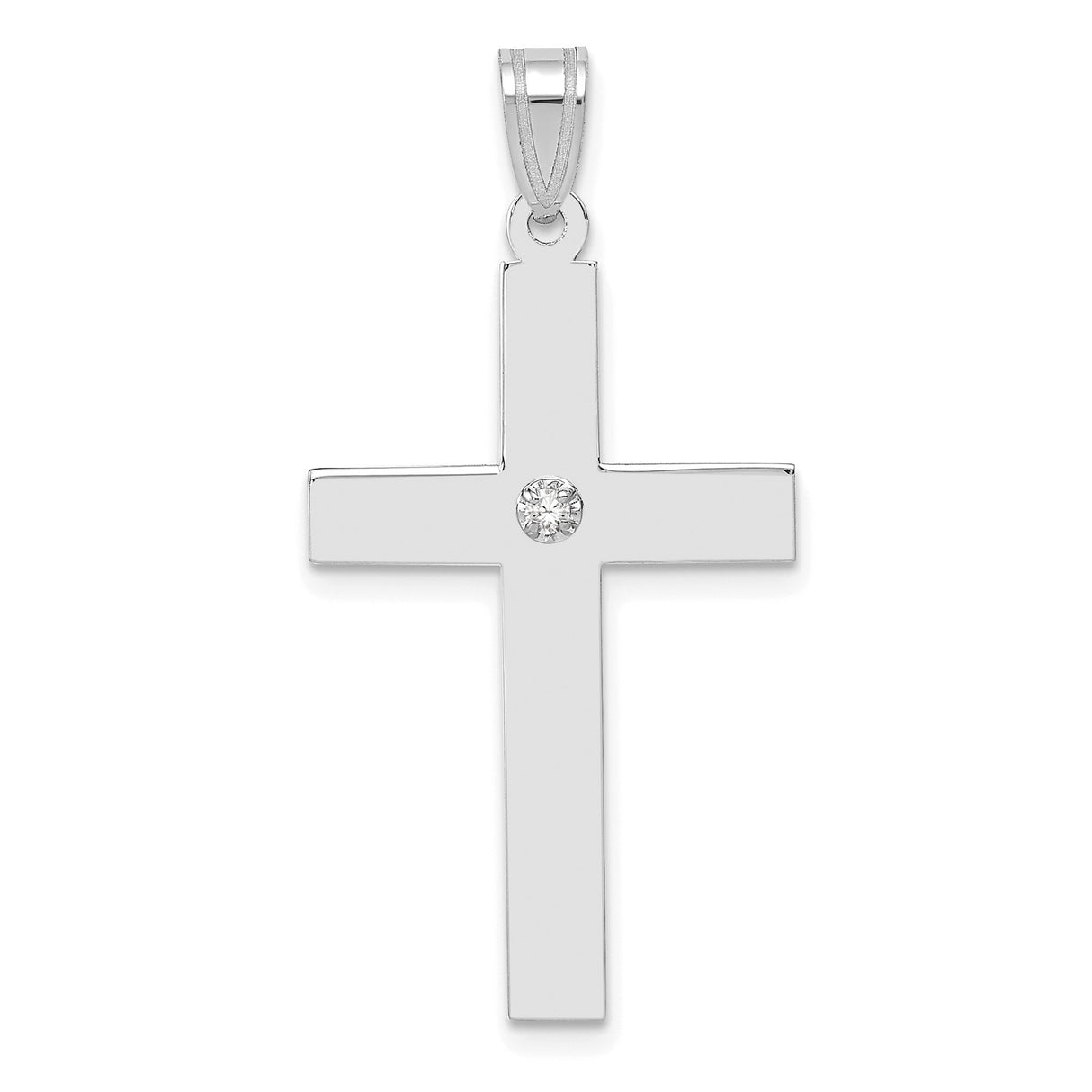 14k White Gold Cross Pendant with Diamond Accent, Minimalist Christian Jewelry