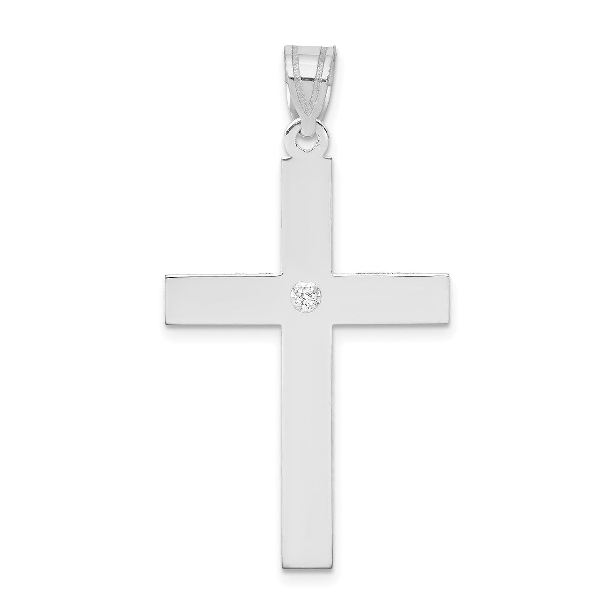 14k White Gold Cross Pendant with Diamond Accent, Classic Christian Symbol for Women or Unisex Wear