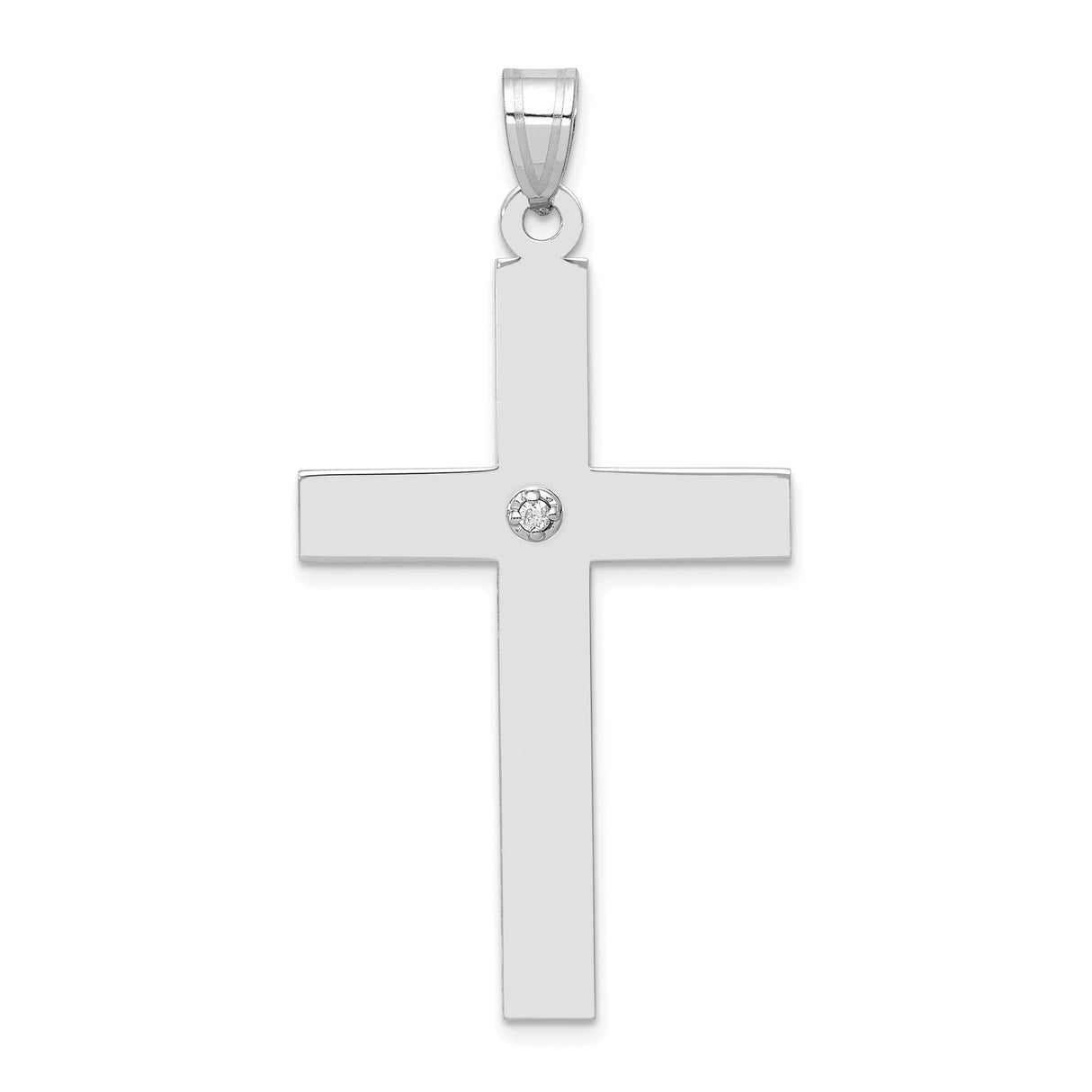 14k White Gold Cross Pendant with Diamond Accent, Minimalist Christian Jewelry for Women or Unisex