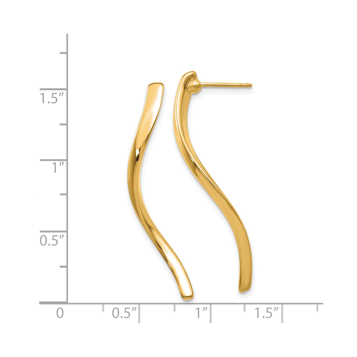 14k Yellow Gold Curved Drop Earrings, Wavy Dangle Design with Polished Finish for Women