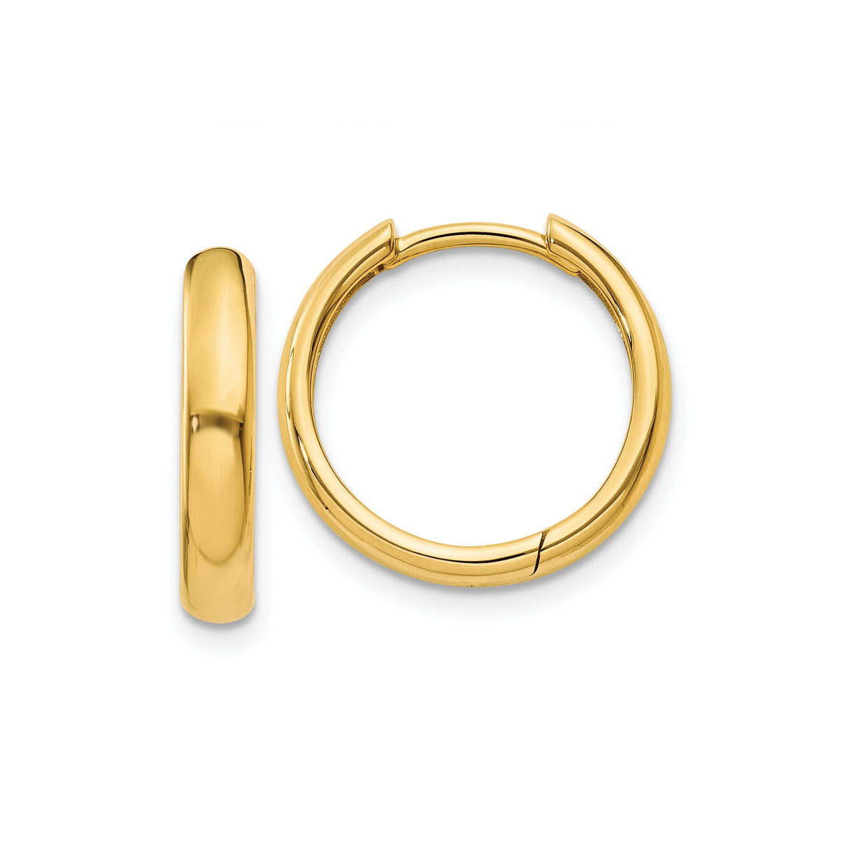 14k Yellow Gold Hoop Earrings, Classic Polished Round Huggie Style for Women