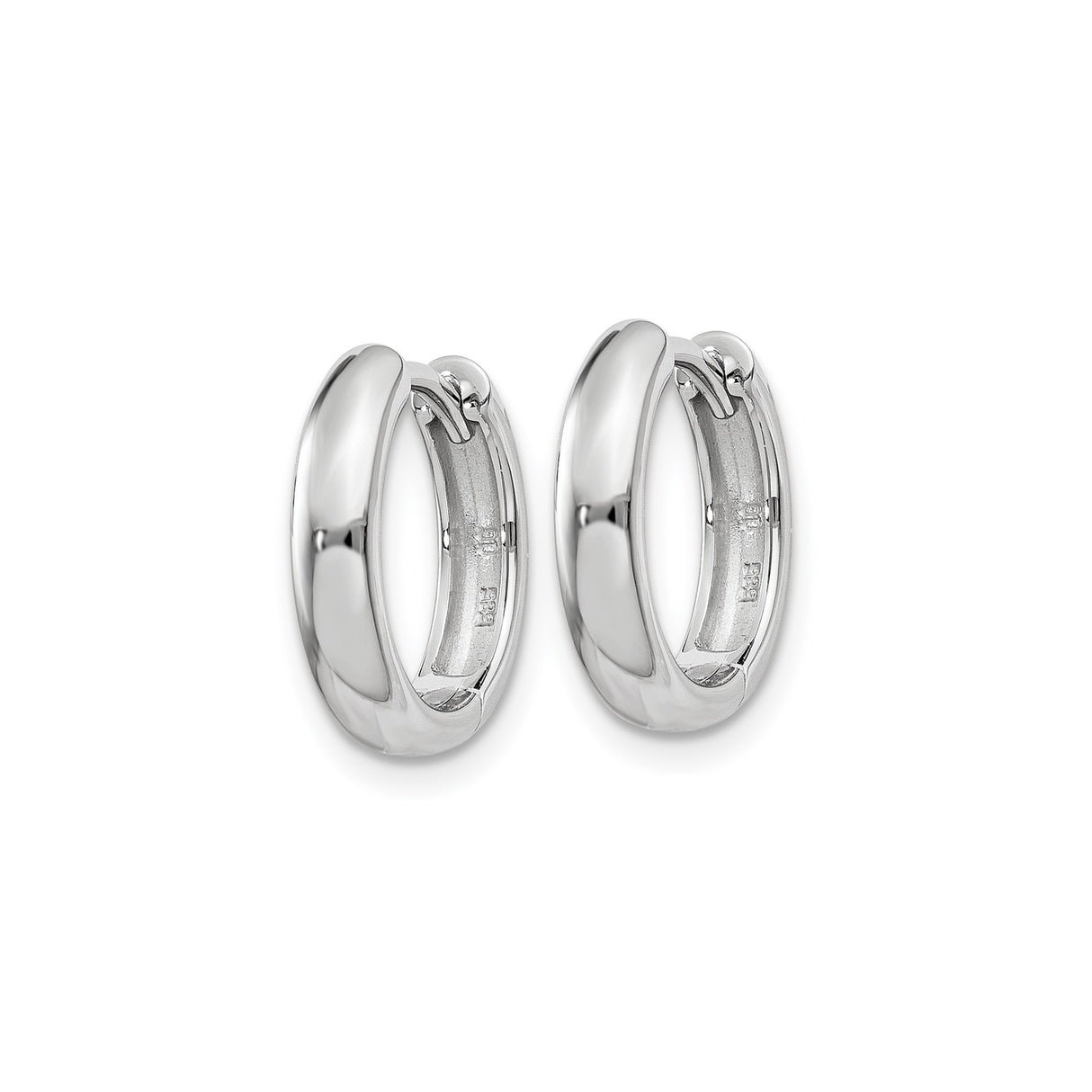 14k White Gold Hoop Earrings, Polished Finish, Classic Hinged Design, Minimalist Unisex Jewelry