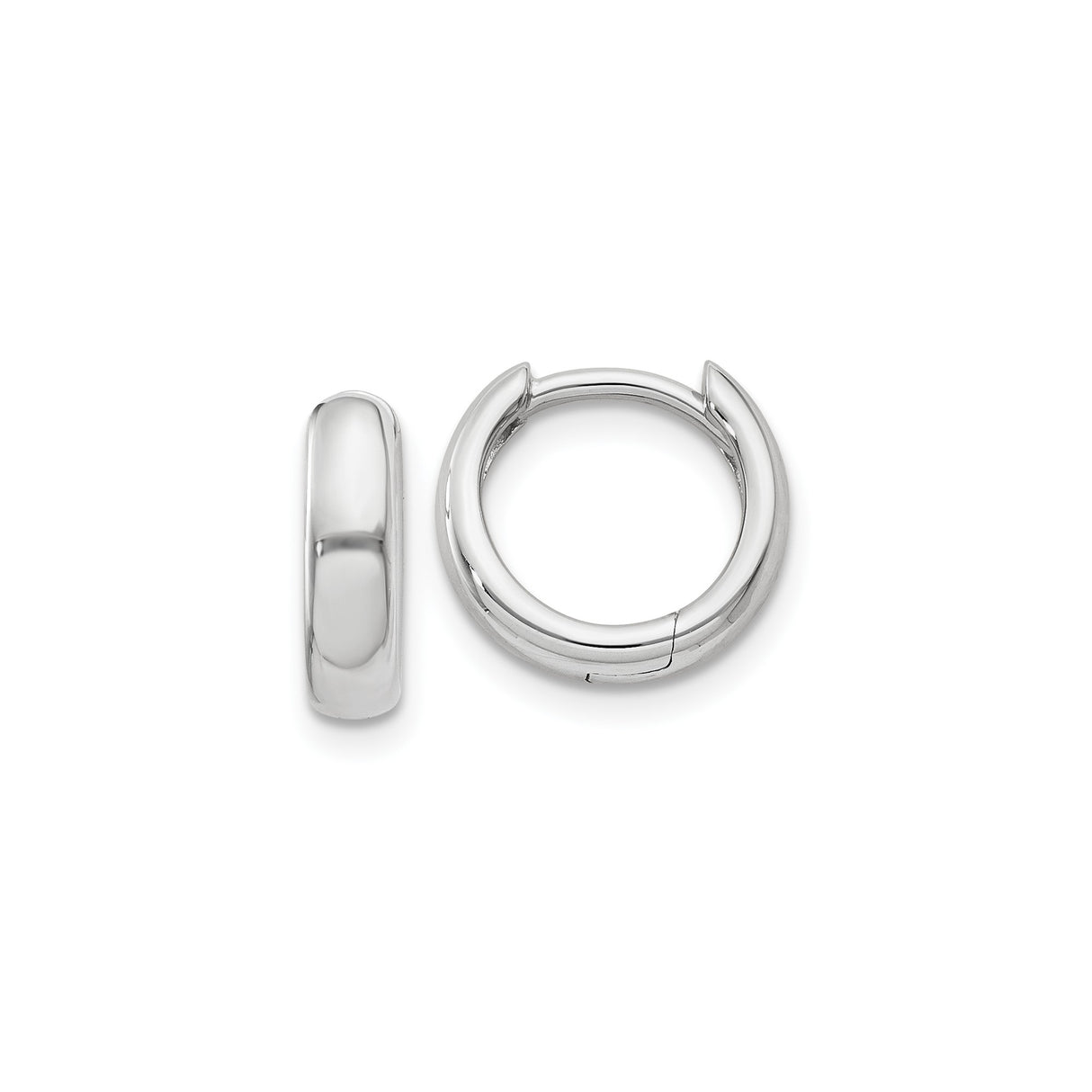 14k White Gold Hoop Earrings, Polished Hinged Design, Minimalist Style for Women